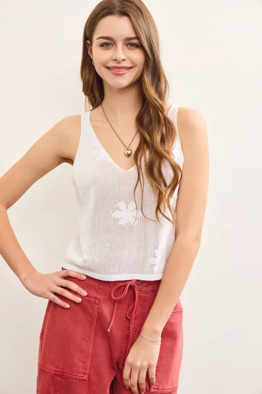 Alexa Floral Knit Sleeveless Top, White sold by North & Main Clothing Company