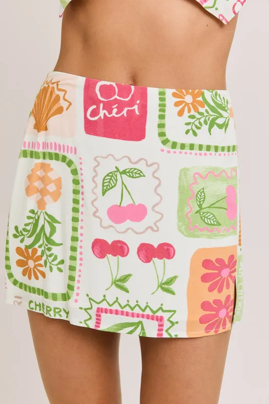 Kinley Printed Mini Skirt, White-Multi sold by North & Main Clothing Company