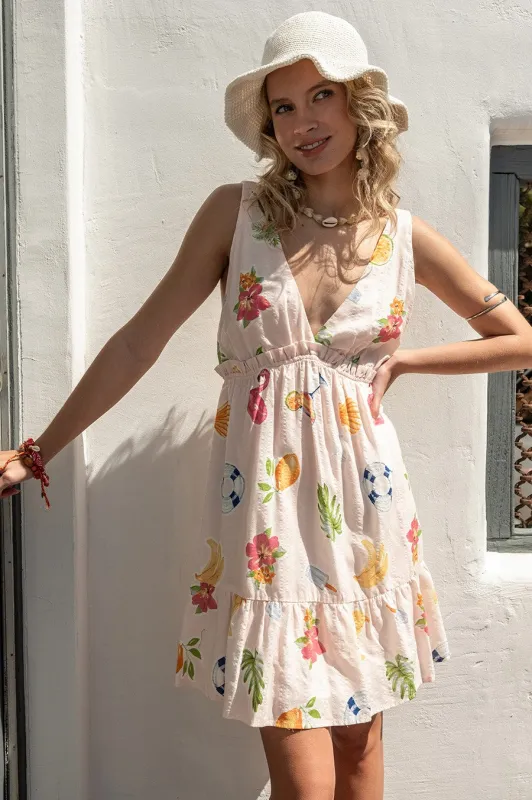 Marceline Summer Printed Surplice Neck Dress, Light Pink sold by North & Main Clothing Company