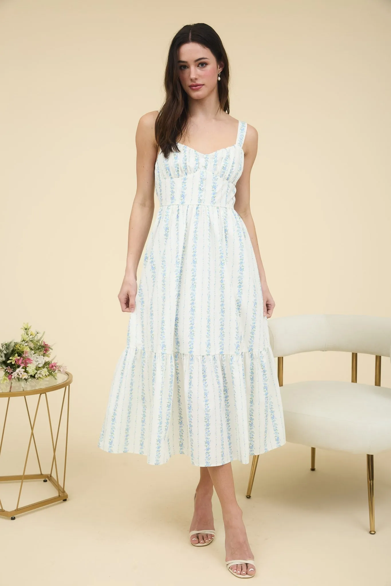 Beatrice Floral Stripe Midi Dress, Blue Multi sold by North & Main Clothing Company
