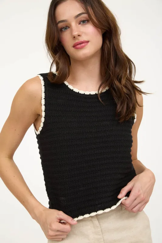 Aria Contrast Stitch Crocheted Sweater, Black sold by North & Main Clothing Company