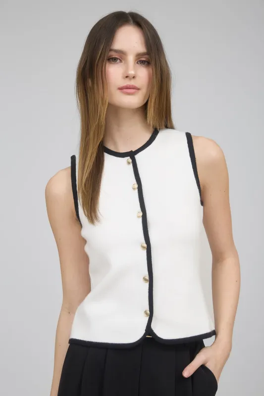 Mara Contrast Trim Sweater Vest, Ivory sold by North & Main Clothing Company