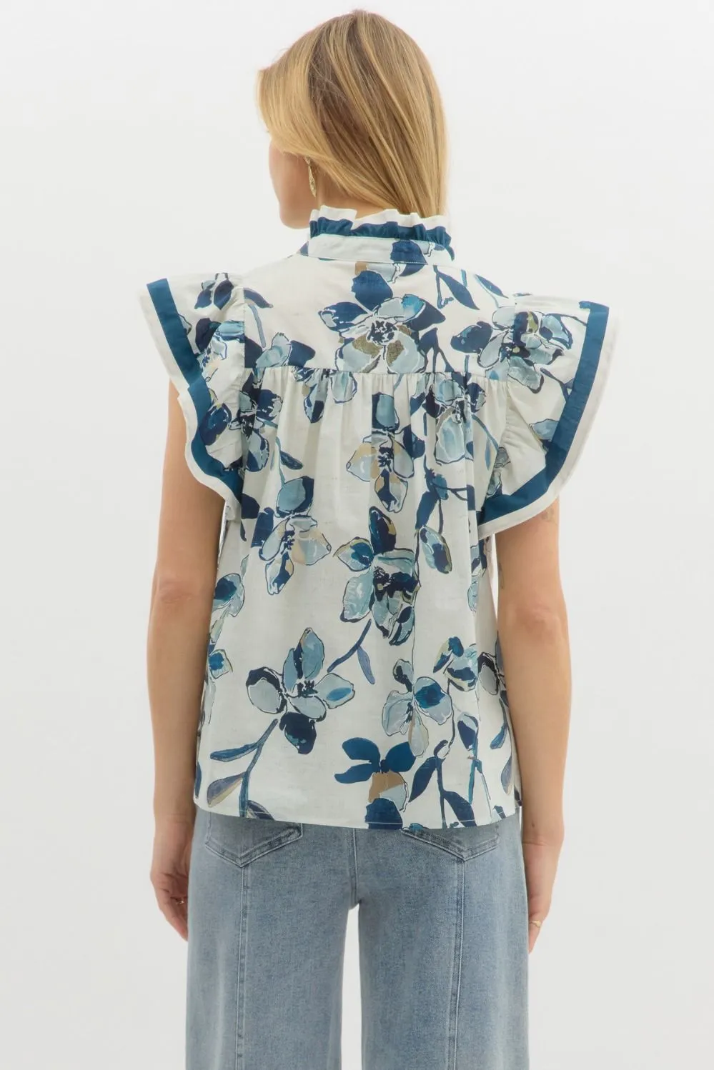 Oaklyn Accent Bordered Floral Blouse, Navy sold by North & Main Clothing Company product image thumbnail 5