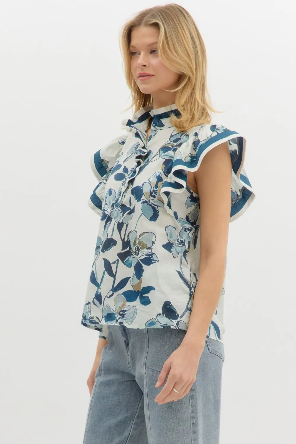 Oaklyn Accent Bordered Floral Blouse, Navy sold by North & Main Clothing Company product image thumbnail 4