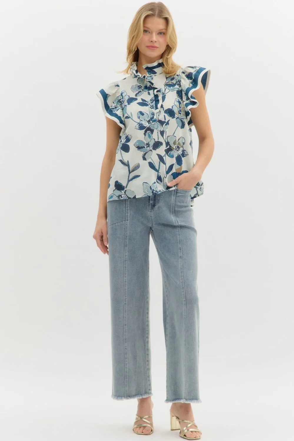 Oaklyn Accent Bordered Floral Blouse, Navy sold by North & Main Clothing Company product image thumbnail 2