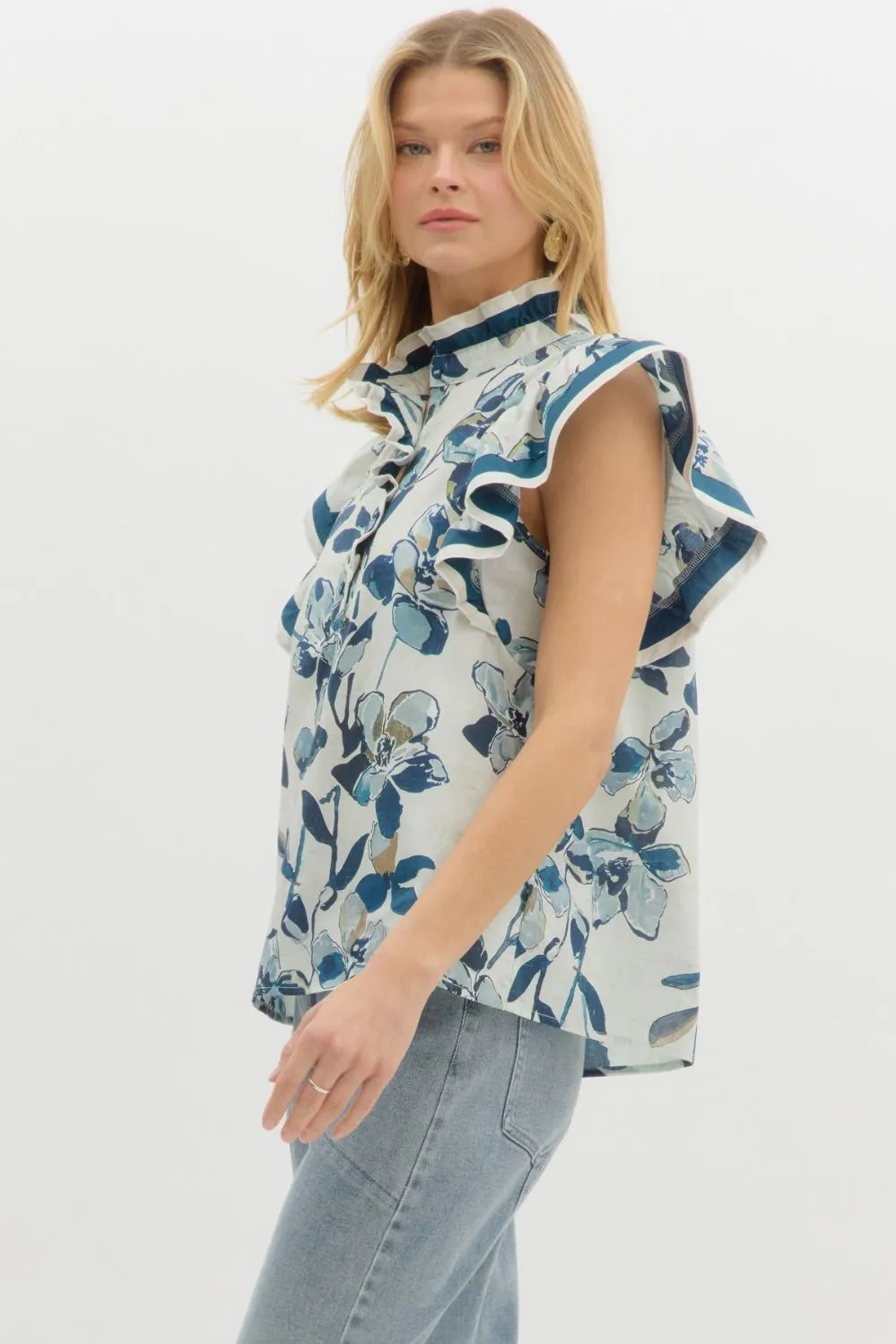 Oaklyn Accent Bordered Floral Blouse, Navy sold by North & Main Clothing Company product image thumbnail 3
