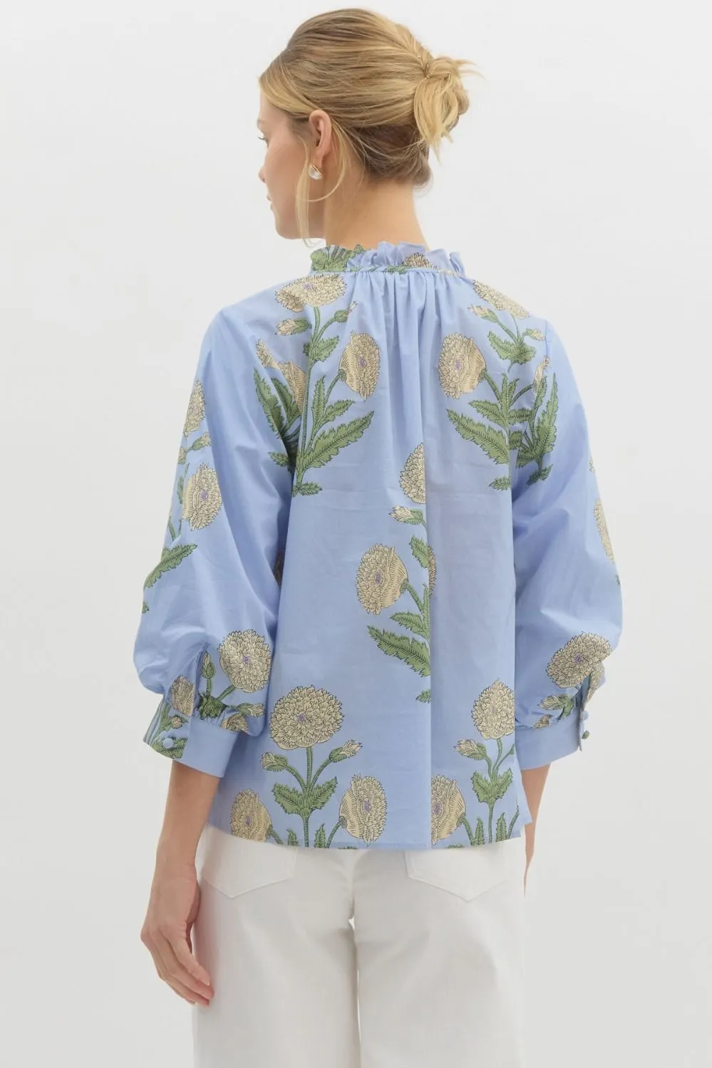 Miranda Floral Bubble Sleeve Blouse, Blue sold by North & Main Clothing Company product image thumbnail 4