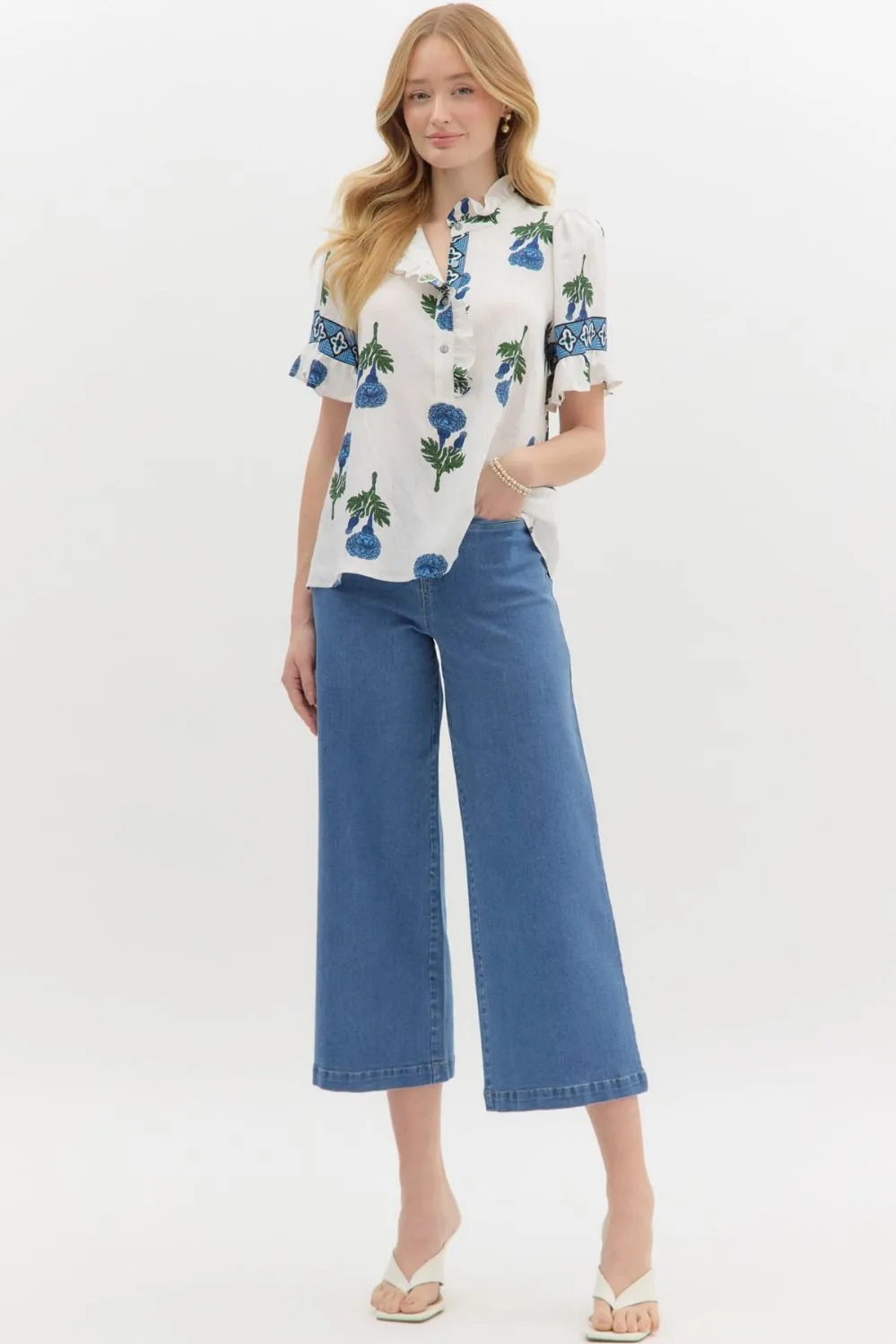 Amber Floral Ruffle Detailed Top, Blue sold by North & Main Clothing Company product image thumbnail 2