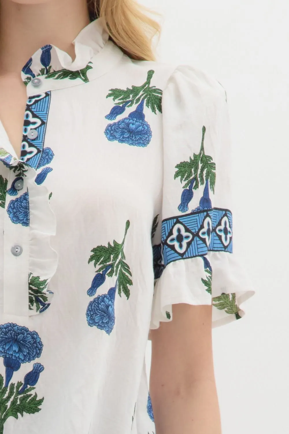 Amber Floral Ruffle Detailed Top, Blue sold by North & Main Clothing Company product image thumbnail 3