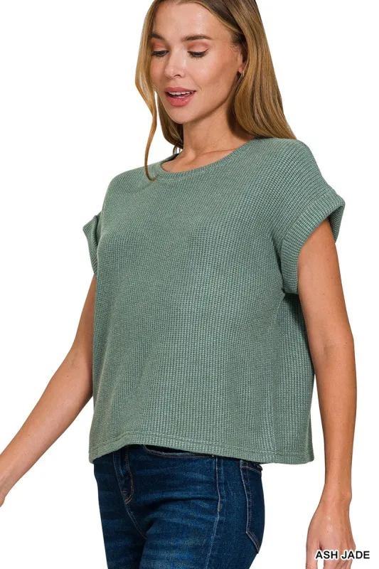 Emerie Cuffed Short Sleeve Sweater, Ash Jade sold by North & Main Clothing Company