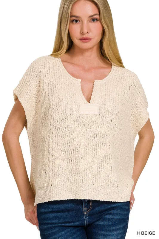 Rylie Rolled Split Neck Pullover Sweater, Heather Beige sold by North & Main Clothing Company