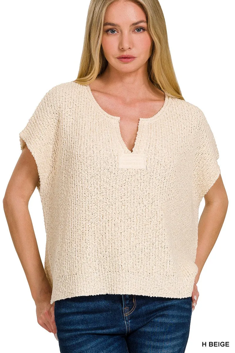 Rylie Rolled Split Neck Pullover Sweater, Heather Beige sold by North & Main Clothing Company
