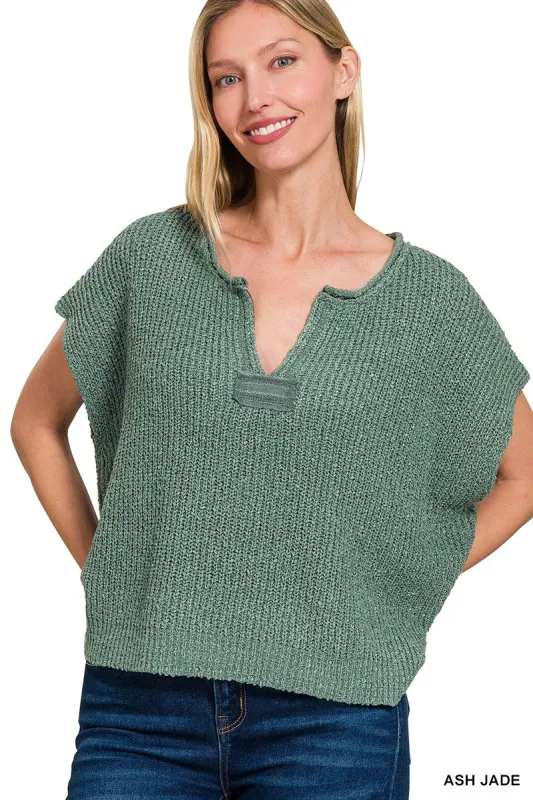 Rylie Rolled Split Neck Pullover Sweater, Ash Jade sold by North & Main Clothing Company