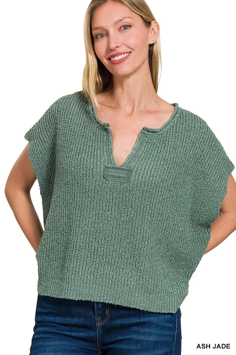 Rylie Rolled Split Neck Pullover Sweater, Ash Jade sold by North & Main Clothing Company