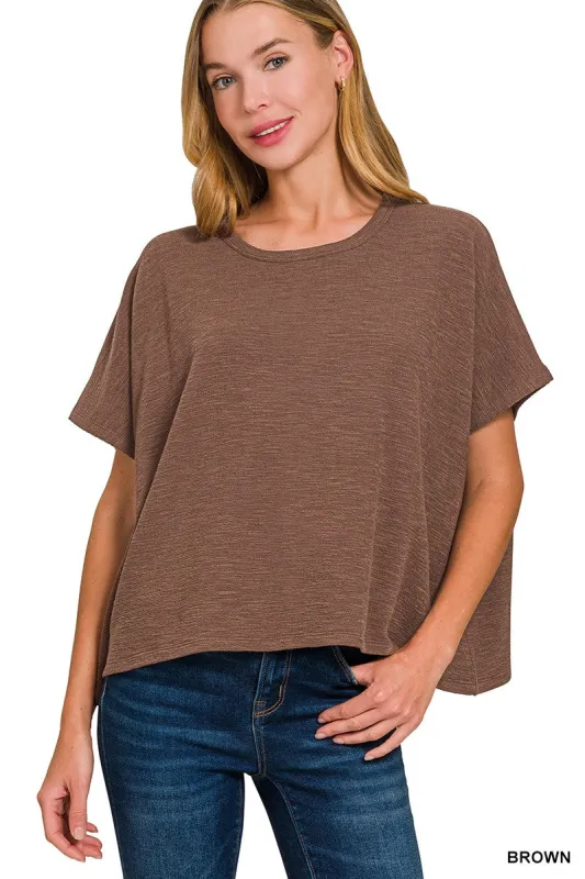 Jessica Cotton Slub Oversized Tee, Brown sold by North & Main Clothing Company