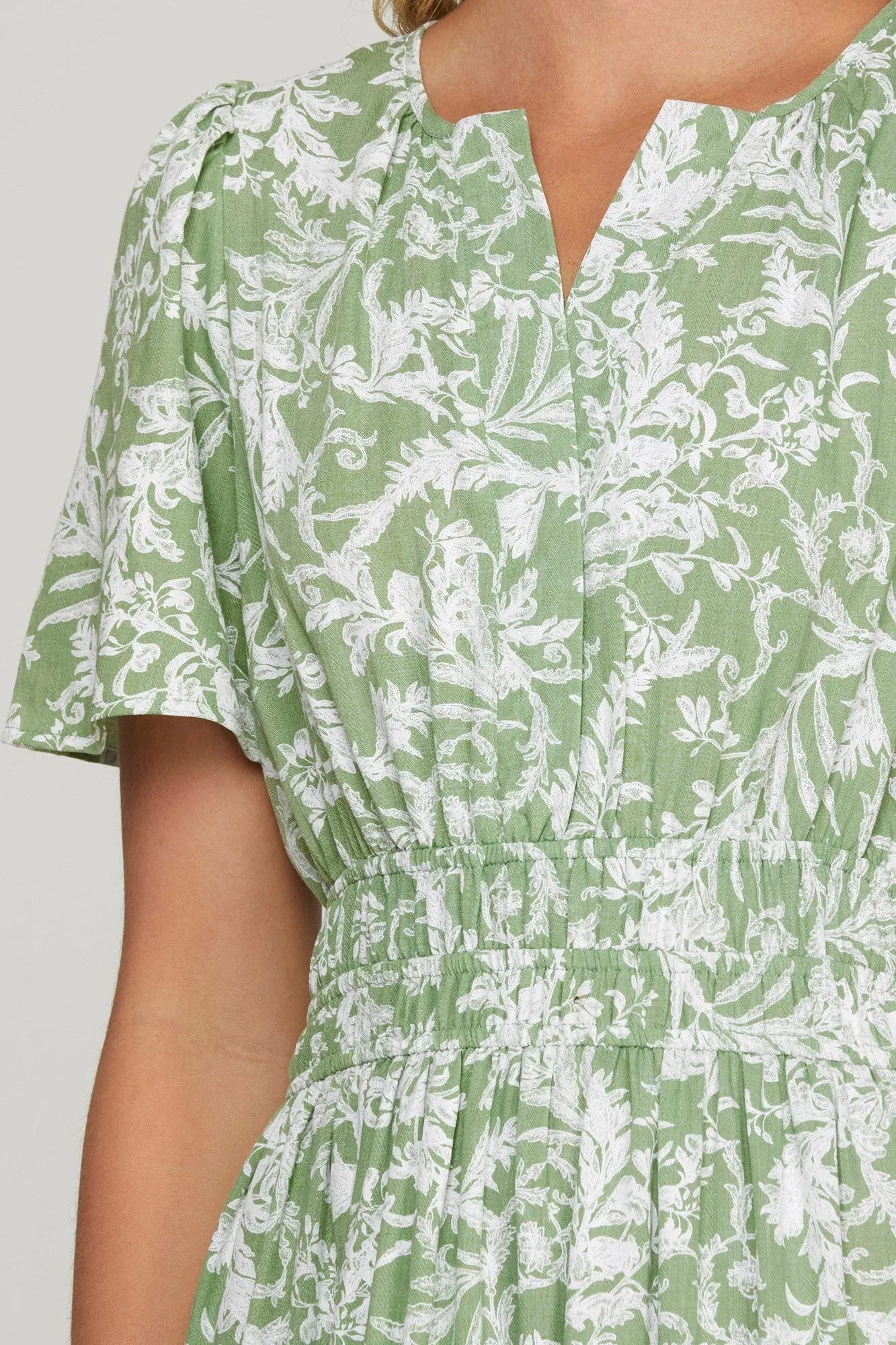 Reyna Printed Pintuck Tiered Maxi Dress, Sage sold by North & Main Clothing Company product image thumbnail 2