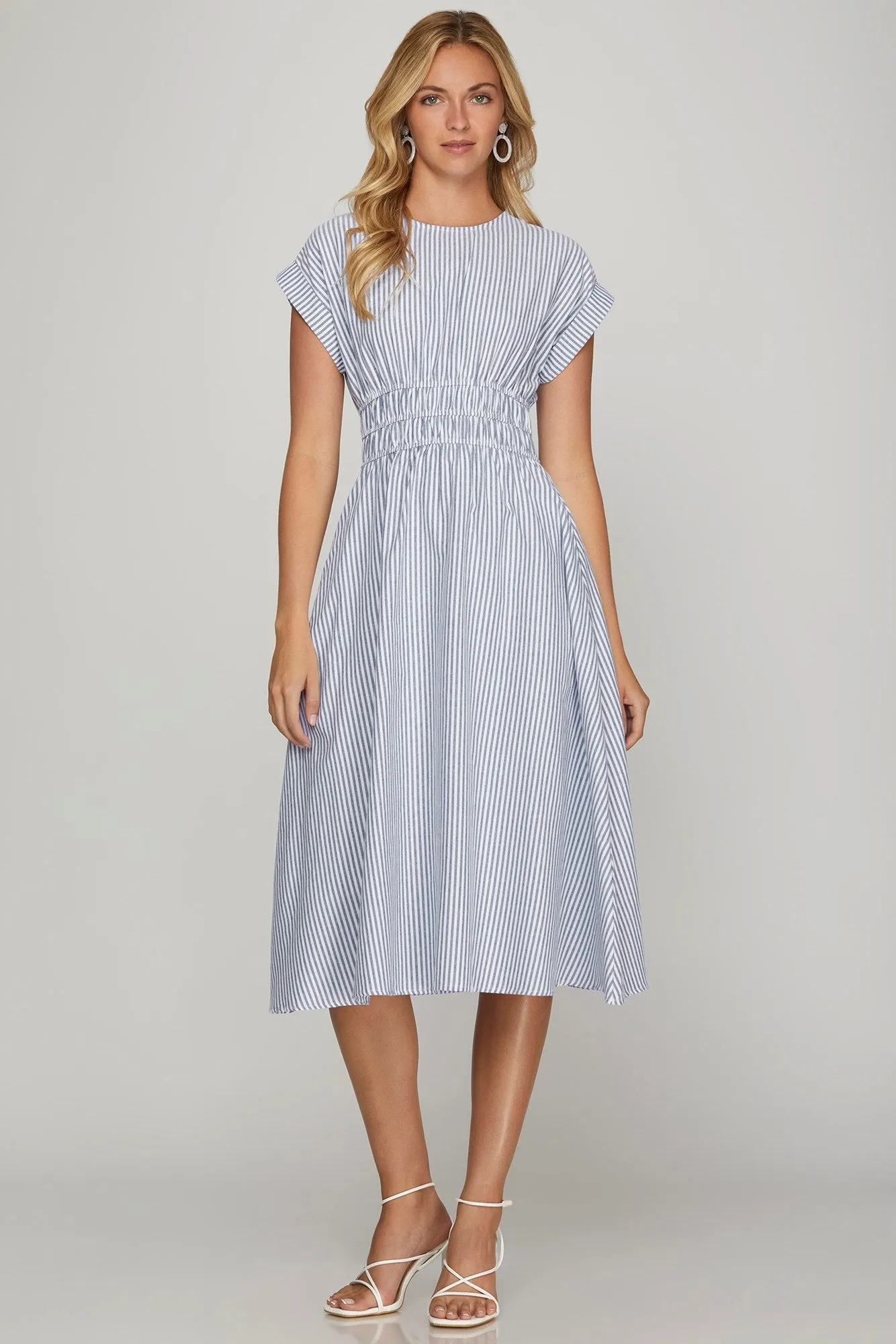 Kenzie Drop Shoulder Striped Midi Dress, Blue sold by North & Main Clothing Company
