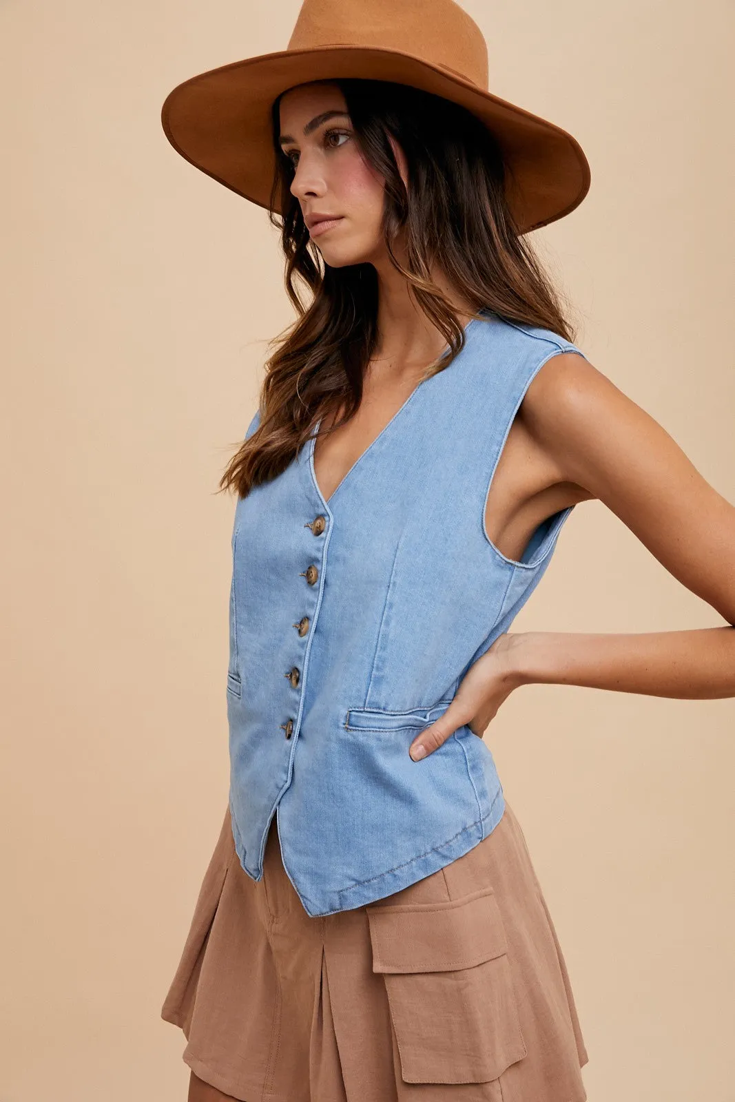 Elliana Denim Button Down Vest, Light Denim sold by North & Main Clothing Company product image thumbnail 4
