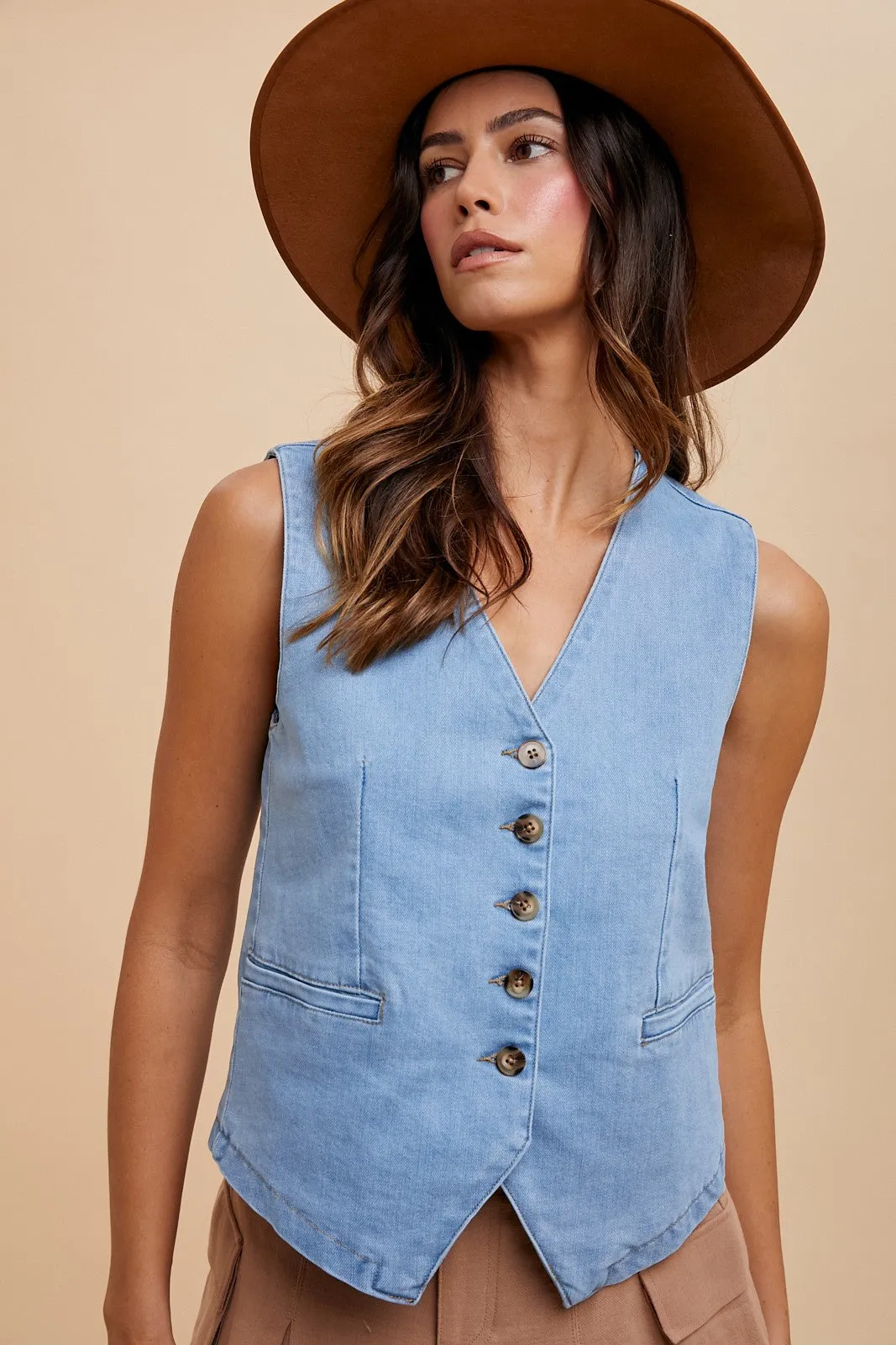 Elliana Denim Button Down Vest, Light Denim sold by North & Main Clothing Company product image thumbnail 3
