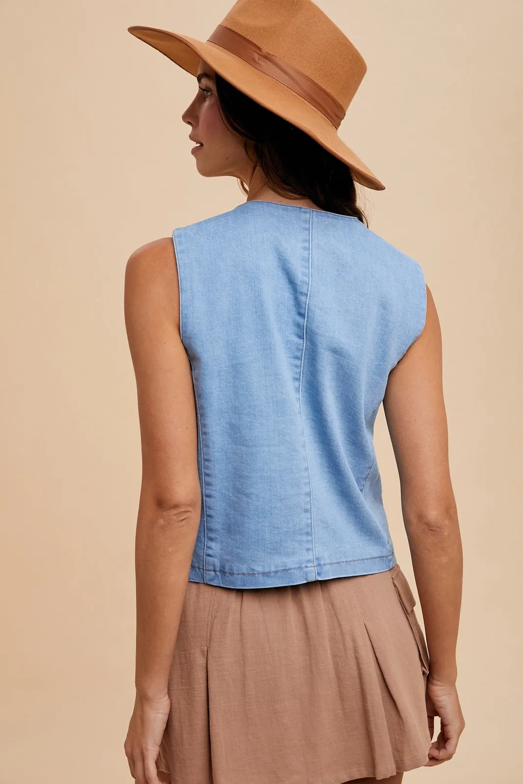 Elliana Denim Button Down Vest, Light Denim sold by North & Main Clothing Company product image thumbnail 5