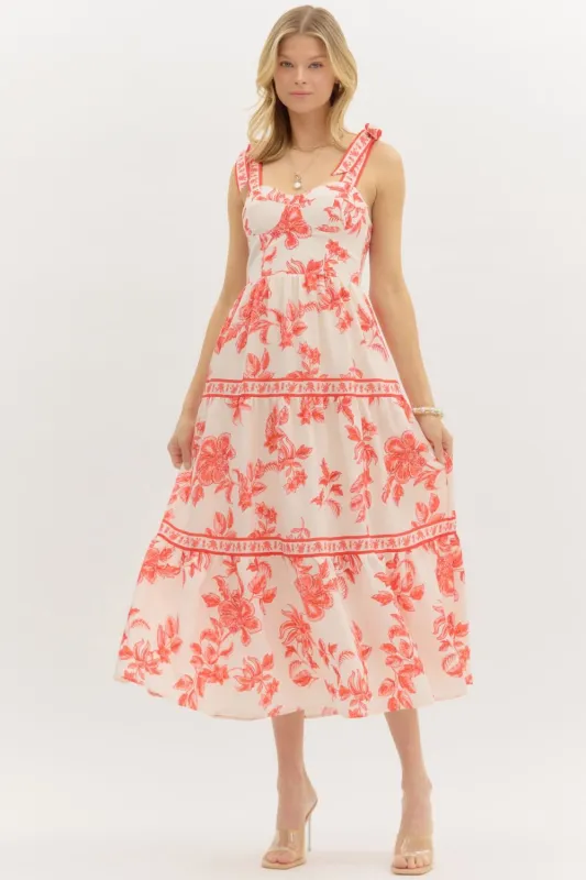 Milena Floral Shoulder Tie Bustier Dress, Sunset sold by North & Main Clothing Company