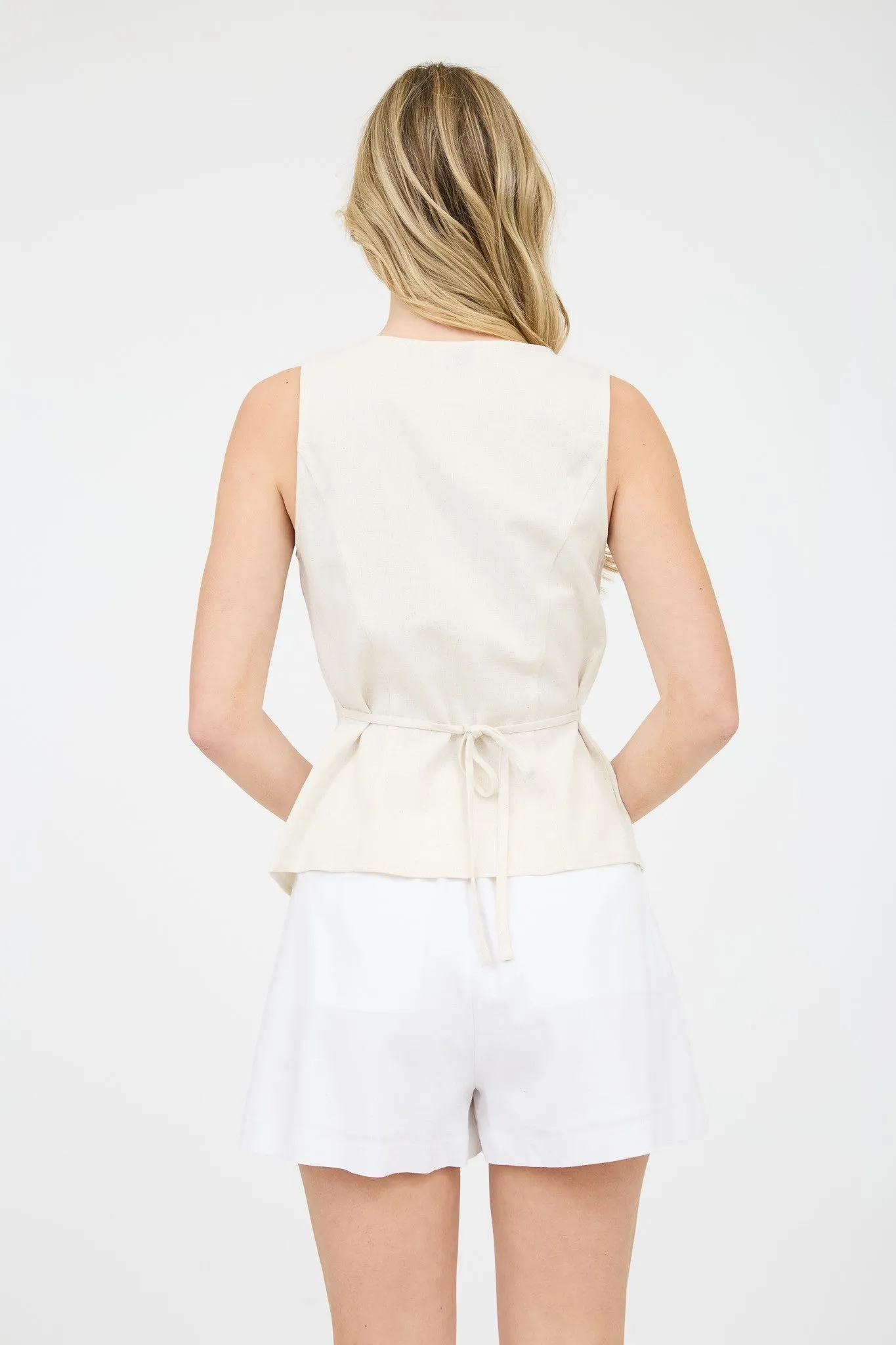 Isabela Linen Split Hem Vest, Natural sold by North & Main Clothing Company product image thumbnail 4