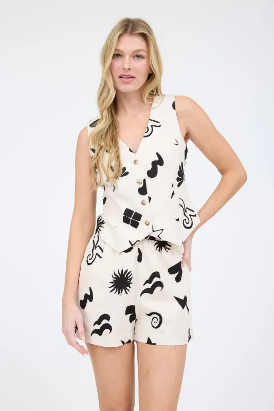 Priscilla Doodle Print Linen Vest, Cream sold by North & Main Clothing Company