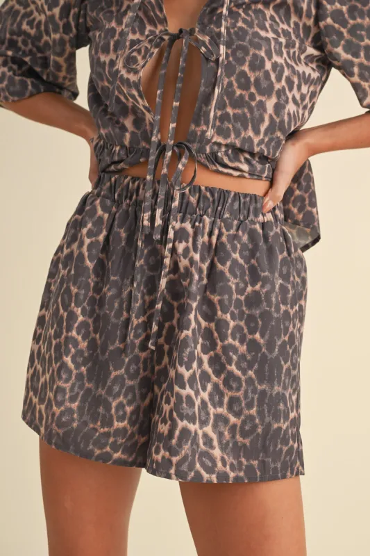 Selene Elastic Waist Shorts, Leopard sold by North & Main Clothing Company
