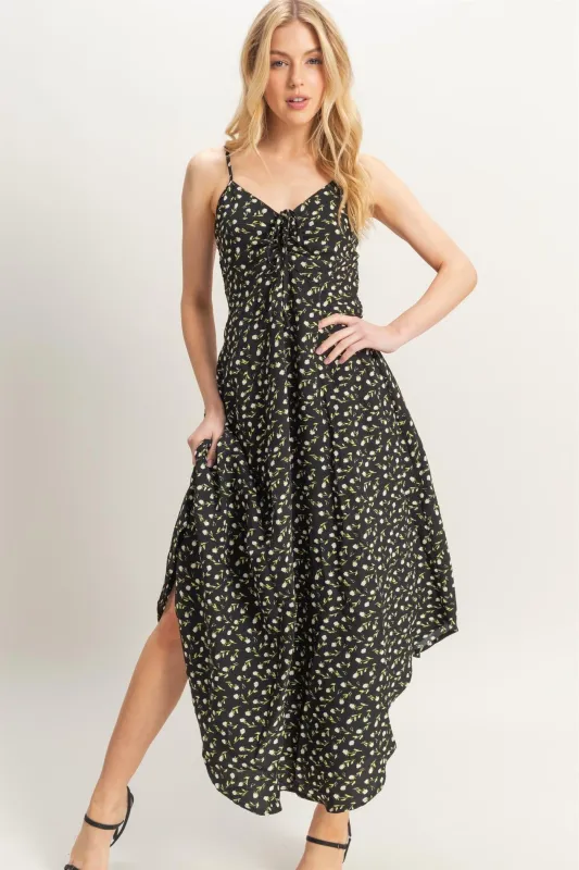 Halle Ditsy Floral Sleeveless Midi Dress, Black sold by North & Main Clothing Company