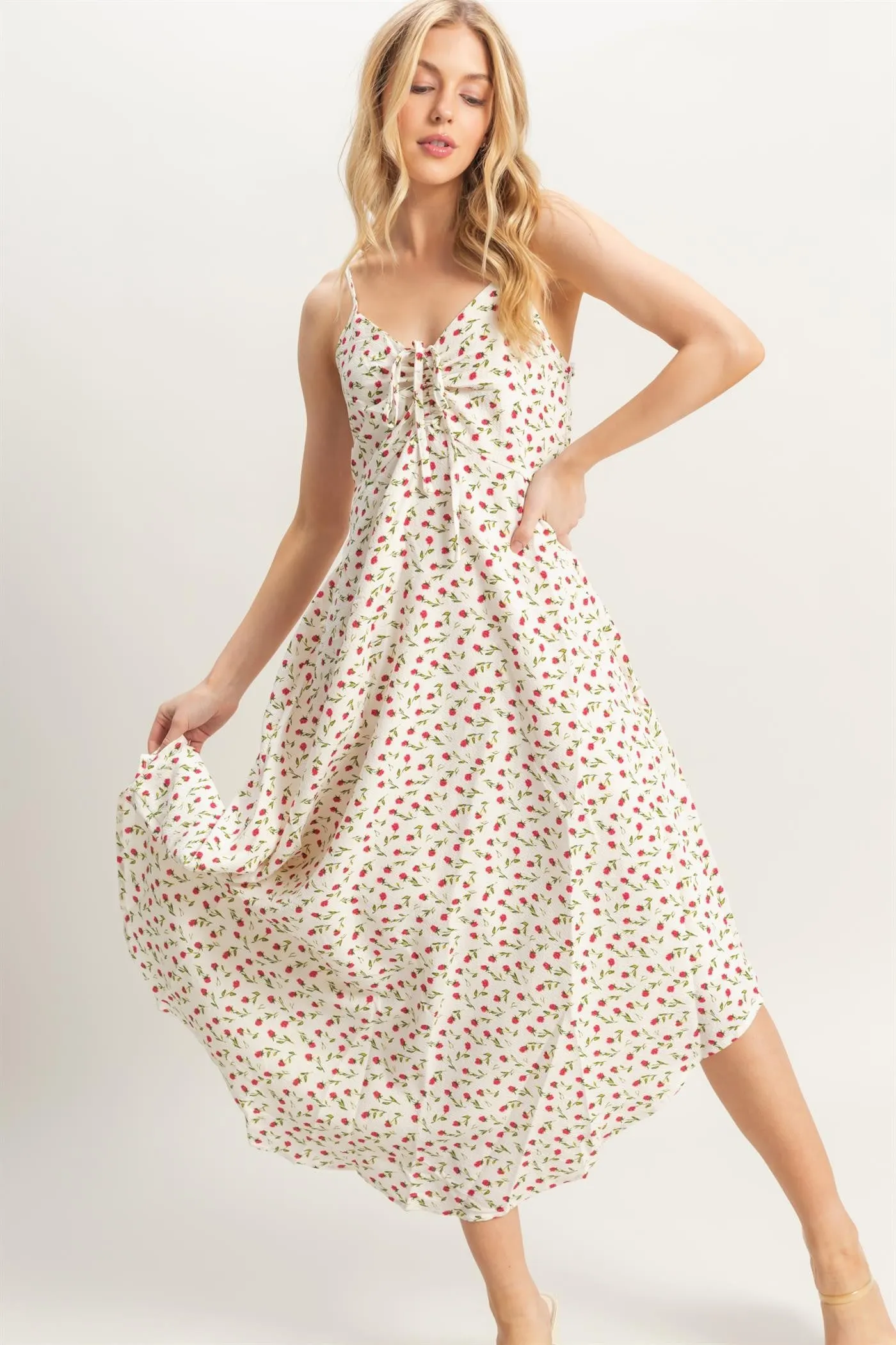 Halle Ditsy Floral Sleeveless Midi Dress, Ivory sold by North & Main Clothing Company