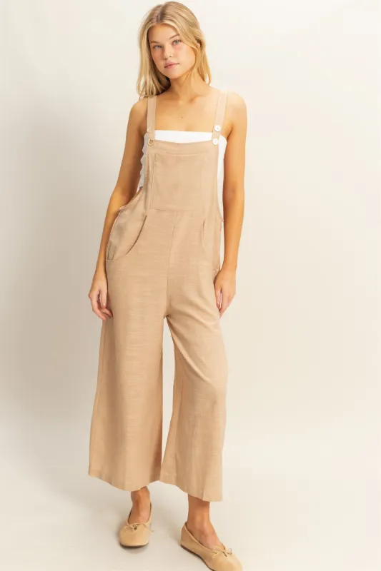Kathryn Textured Overall Jumpsuit, Taupe made by HYFVE