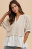 Kelsey Mix Media Check Textured Top, Oatmeal sold by North & Main Clothing Company