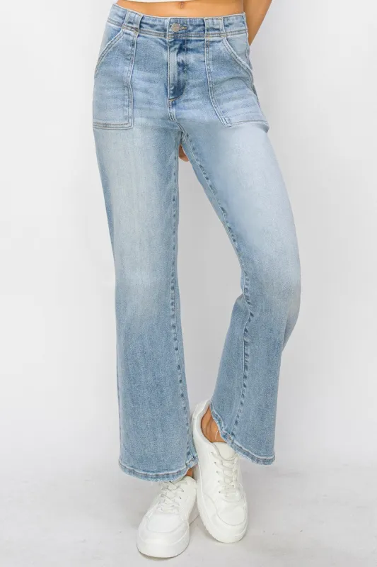 Abby Ankle Flare Patch Pocket Jeans, Light sold by North & Main Clothing Company
