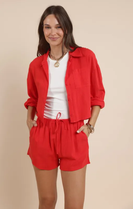 Sugarloaf Linen Blend Easy Shorts, Red | Sadie & Sage sold by North & Main Clothing Company