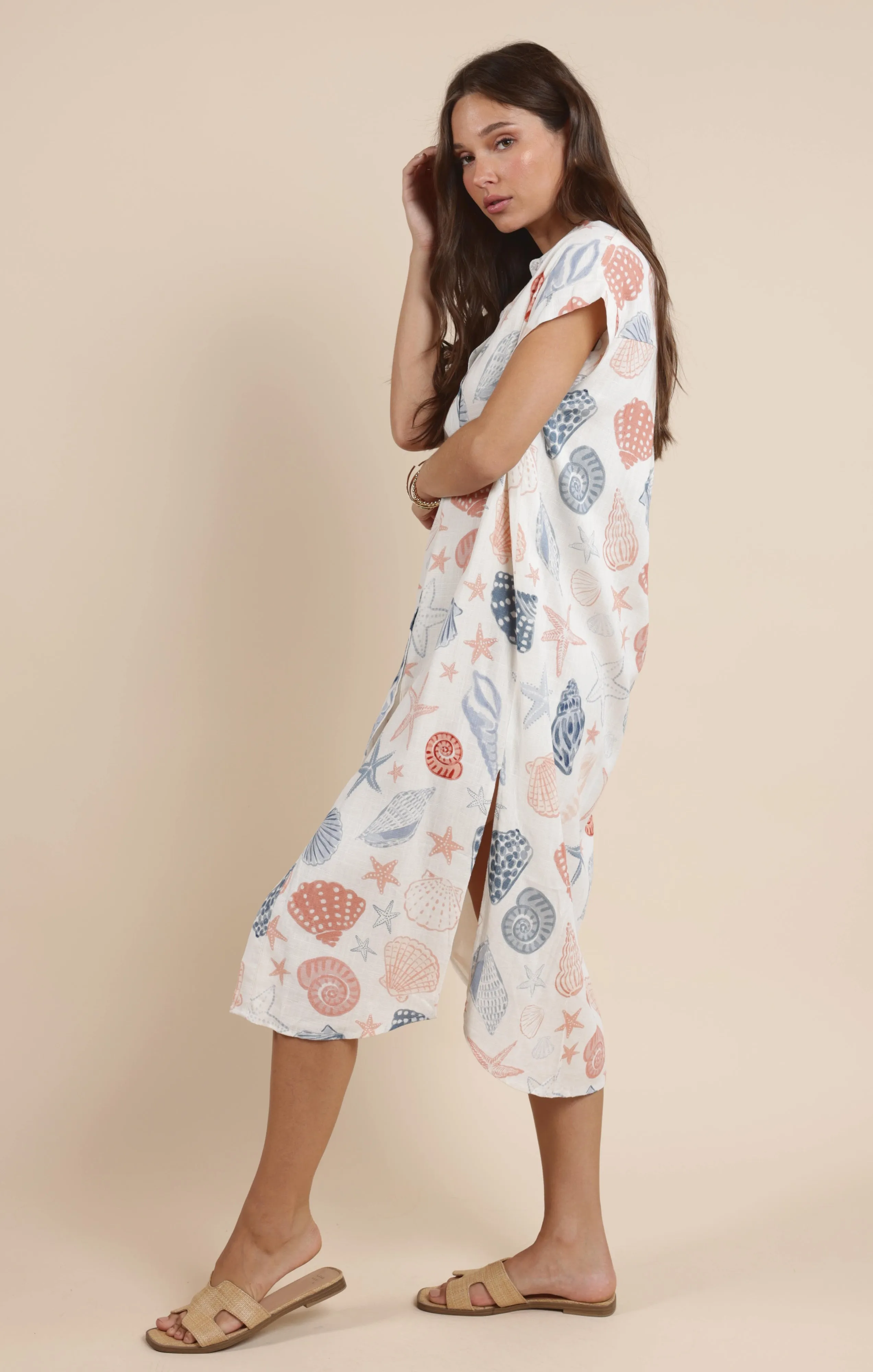 Seashells Duster Shirt Dress, White Multi | Sadie & Sage sold by North & Main Clothing Company product image thumbnail 4