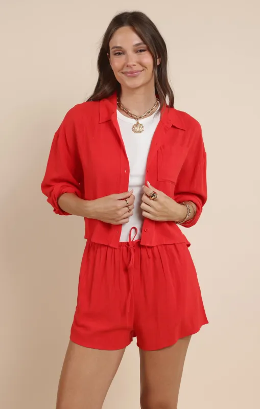 Sugarloaf Loose Button Up Shirt, Red | Sadie & Sage sold by North & Main Clothing Company
