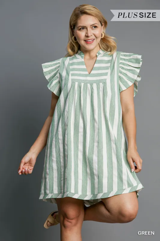 Reya Striped V-Neck Dress, Green | Plus Size sold by North & Main Clothing Company