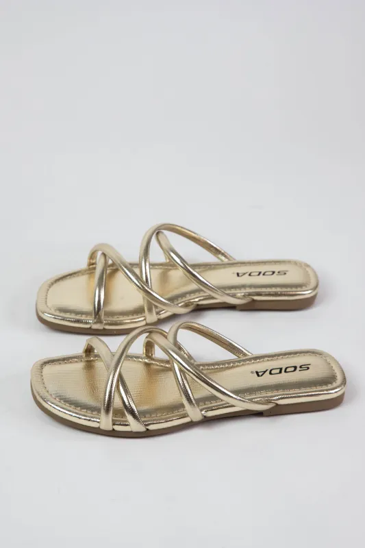 Terron Strappy Square Toe Sandal, Light Gold Lizard sold by North & Main Clothing Company