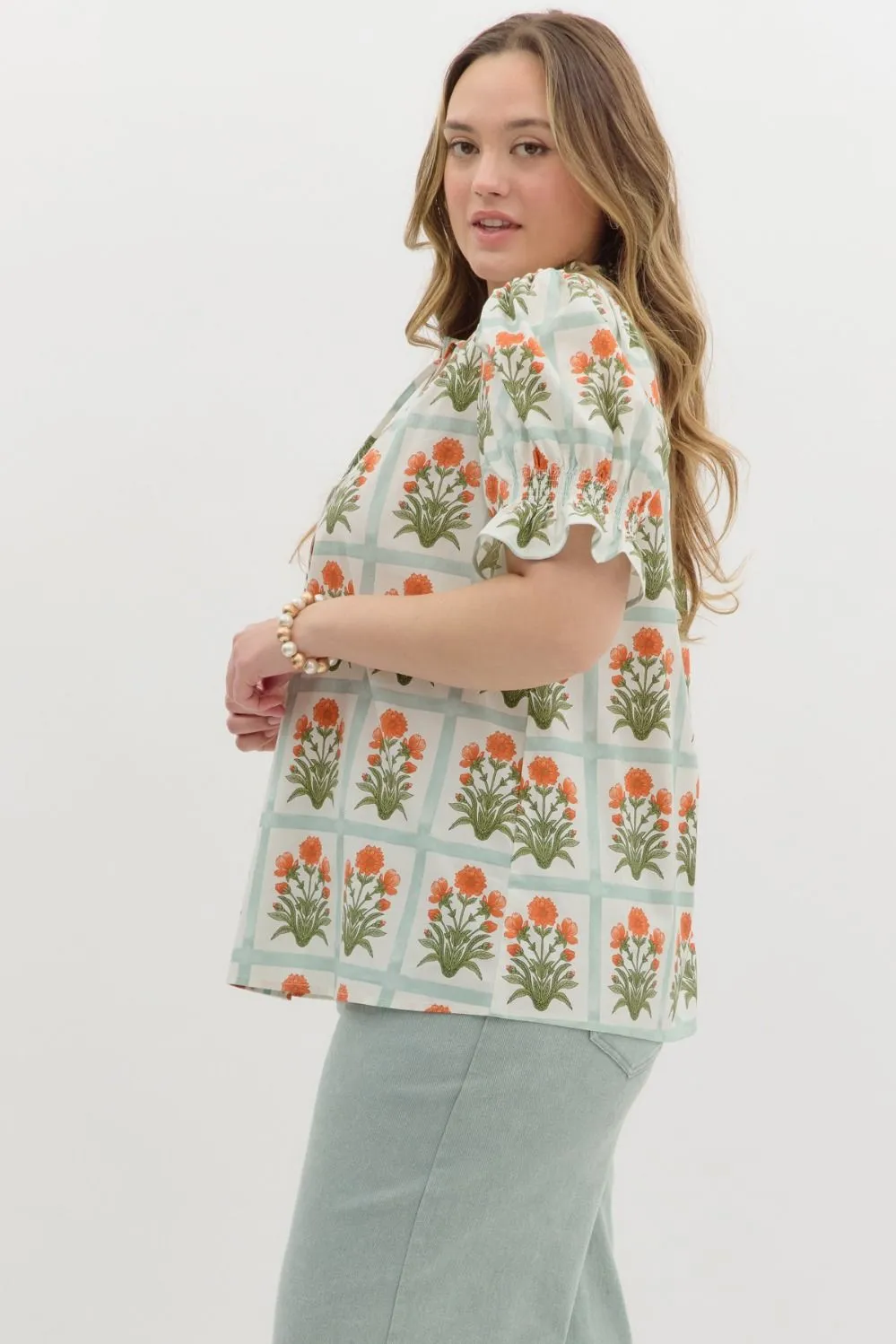Liv Floral Ruffle Finish Top, Orange | Extended Sizes sold by North & Main Clothing Company product image thumbnail 5