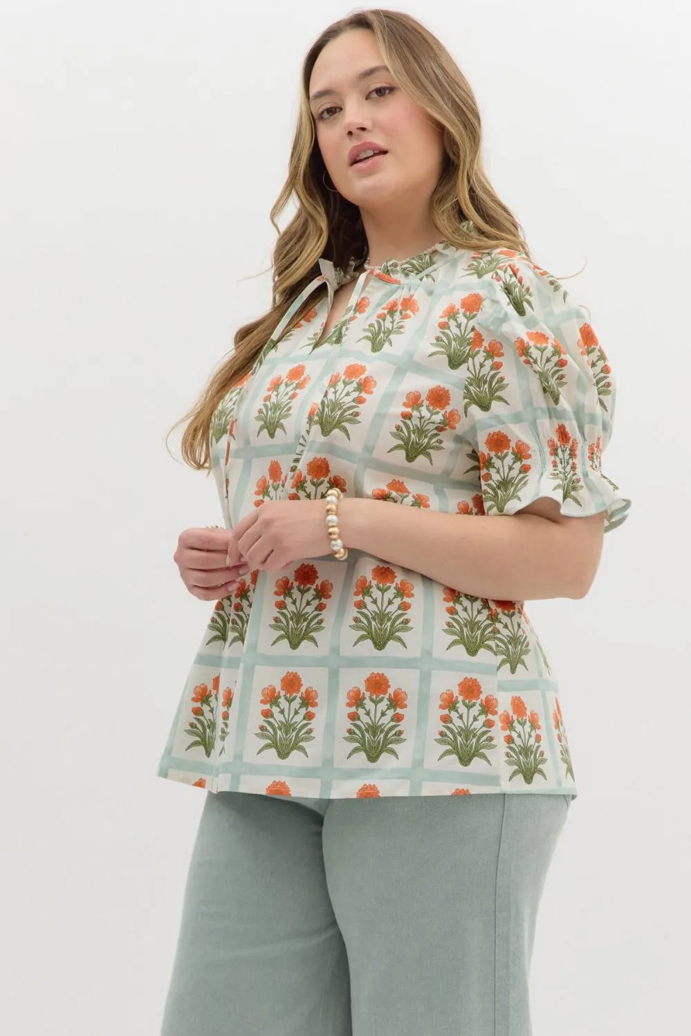 Liv Floral Ruffle Finish Top, Orange | Extended Sizes sold by North & Main Clothing Company product image thumbnail 4