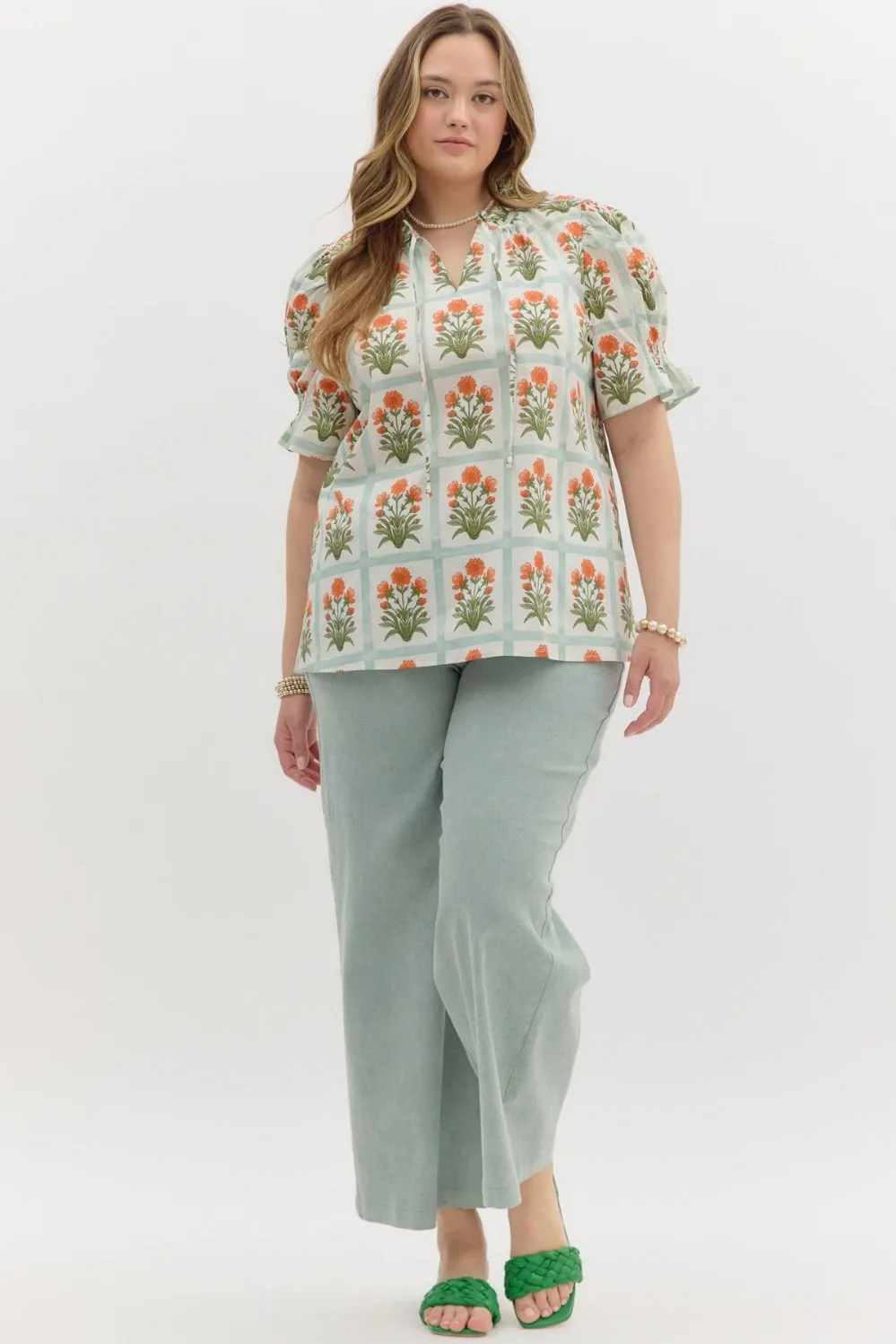 Liv Floral Ruffle Finish Top, Orange | Extended Sizes sold by North & Main Clothing Company product image thumbnail 2