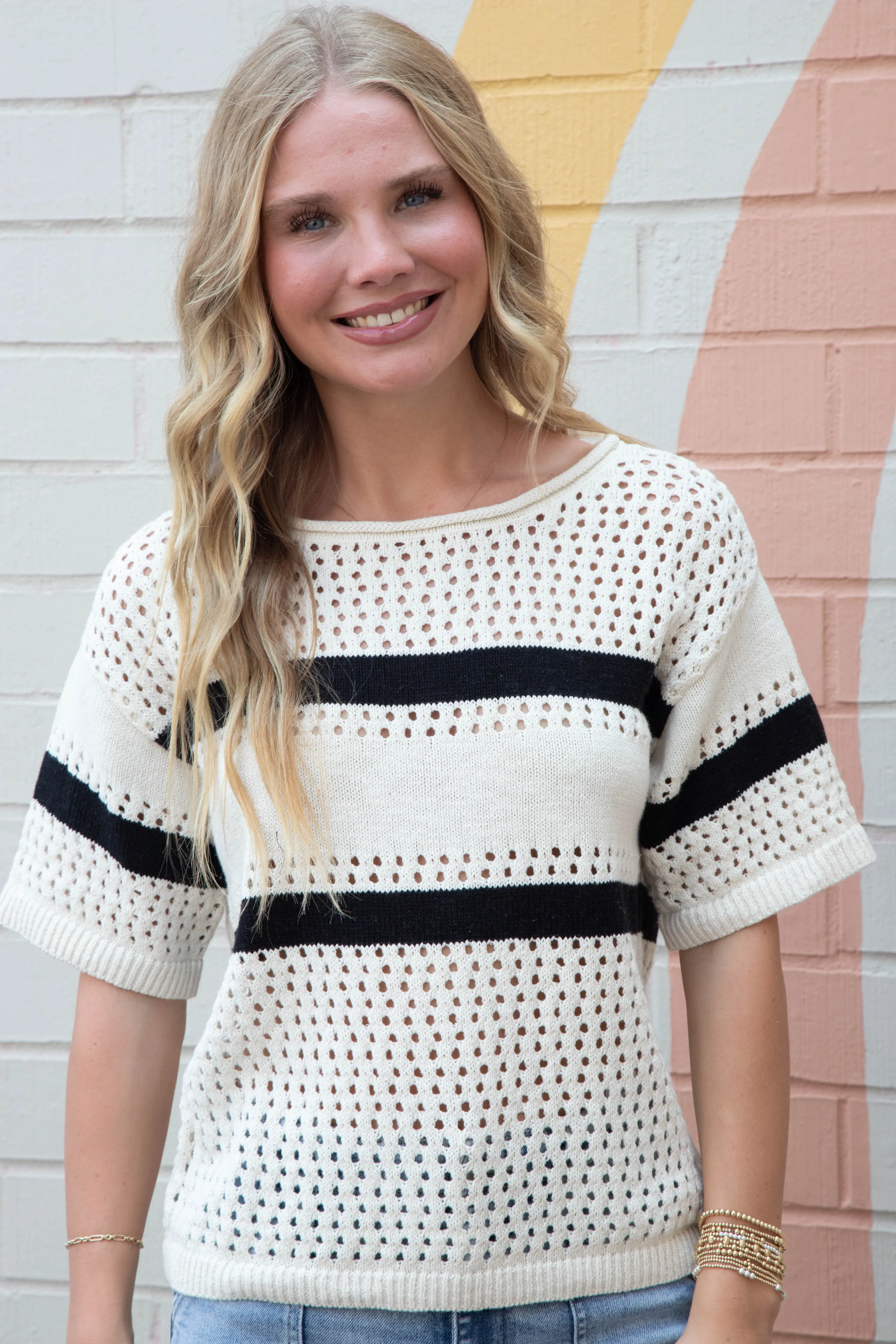 Jolene Openwork Tee, Black/Chalk Stripe | Sanctuary sold by North & Main Clothing Company product image thumbnail 5