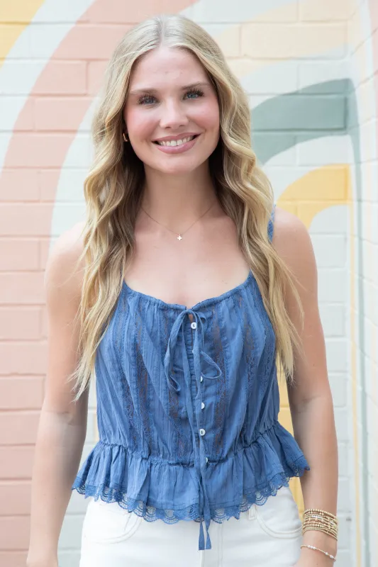 Alana Lace Tank, Blue Topaz | Free People sold by North & Main Clothing Company