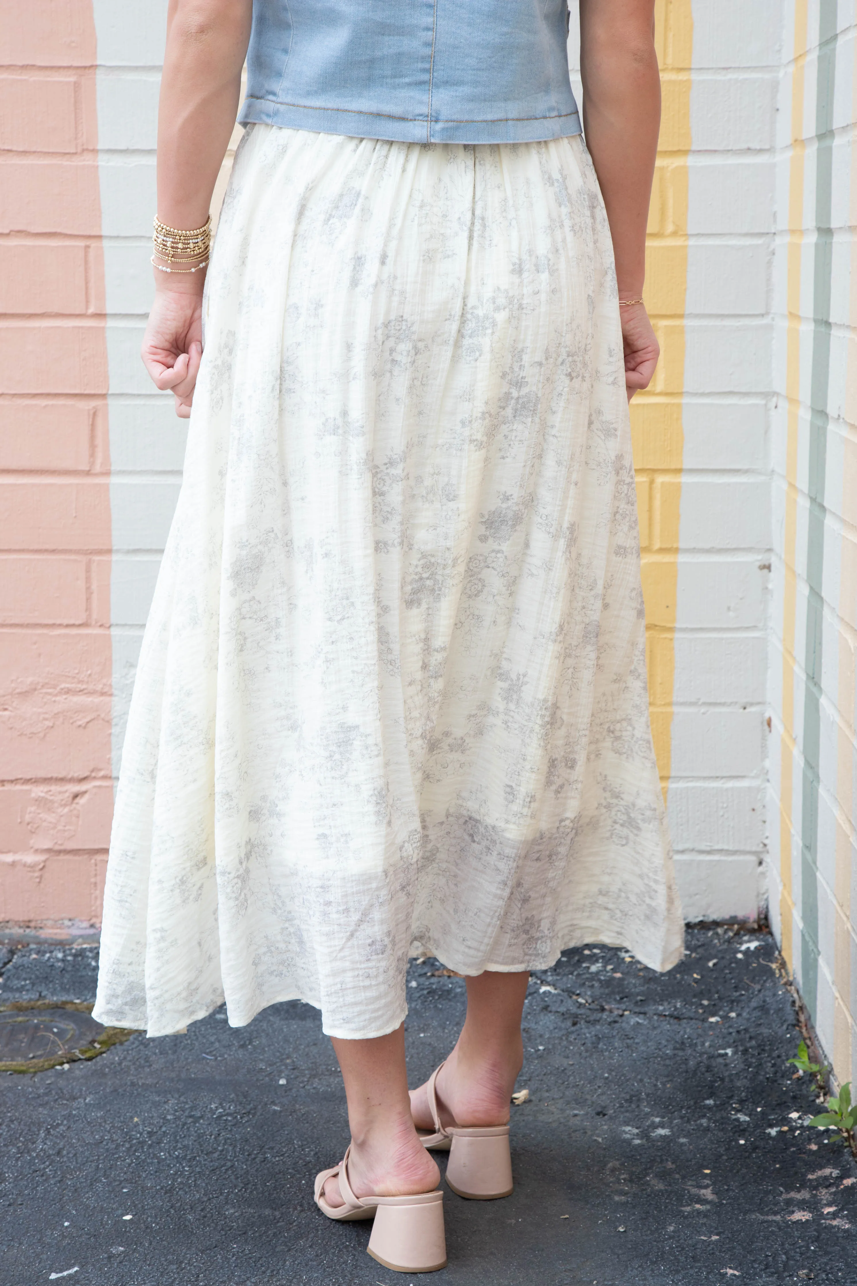 Della Floral Ruffle Waist Midi Skirt, Cream sold by North & Main Clothing Company product image thumbnail 5