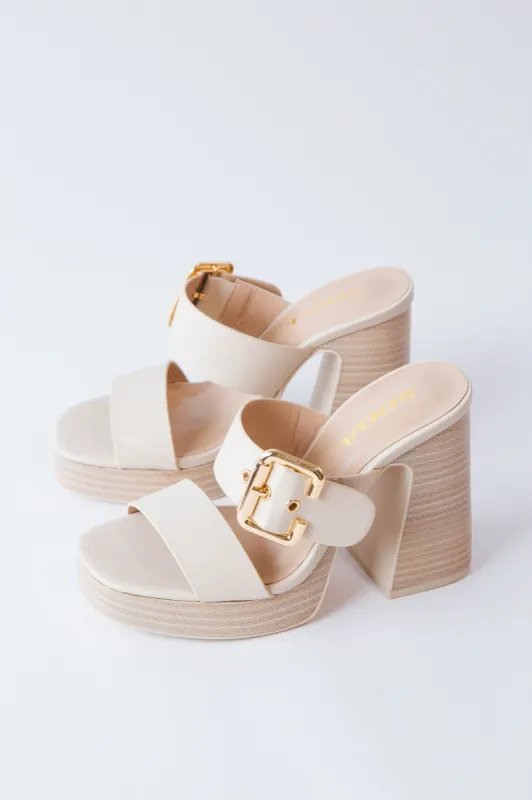 Charlie Buckle Platform Heel, Nude PU sold by North & Main Clothing Company