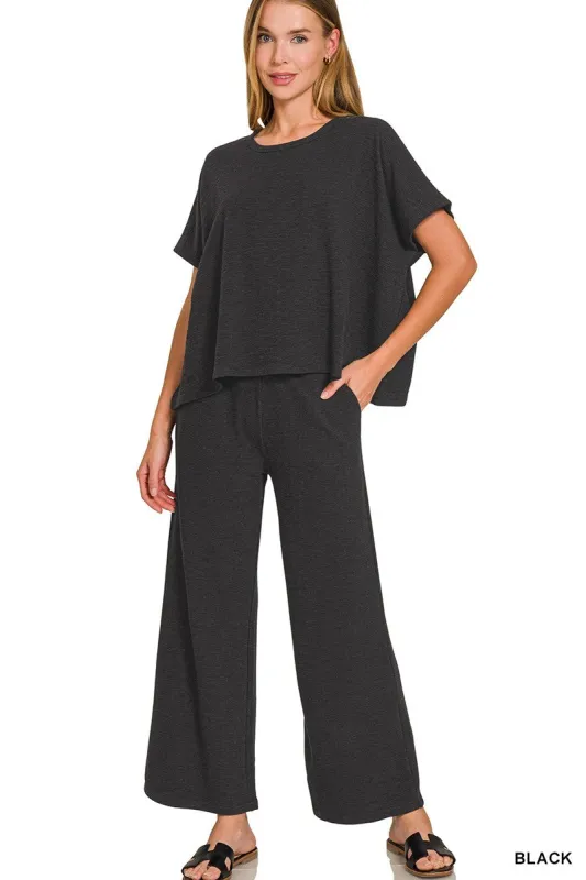 Chloe Short Sleeve Cotton Slub Top, Black sold by North & Main Clothing Company