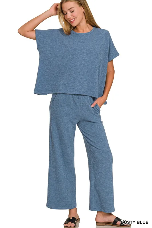 Chloe Short Sleeve Cotton Slub Top, Dusty Blue sold by North & Main Clothing Company