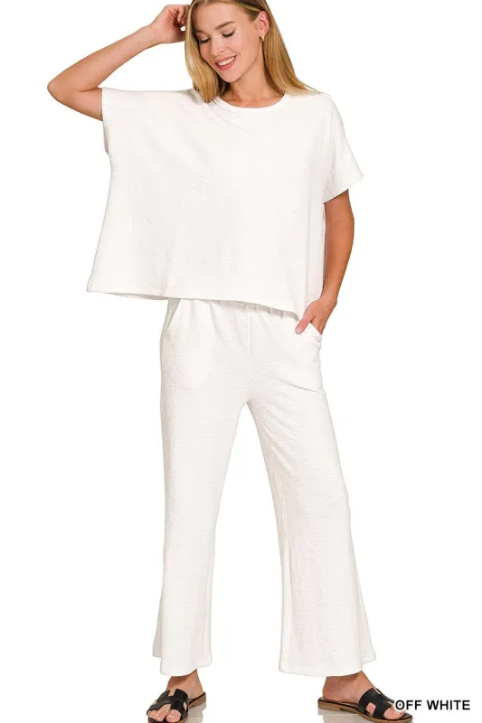 Ellie Cotton Slub Pant, Off White sold by North & Main Clothing Company