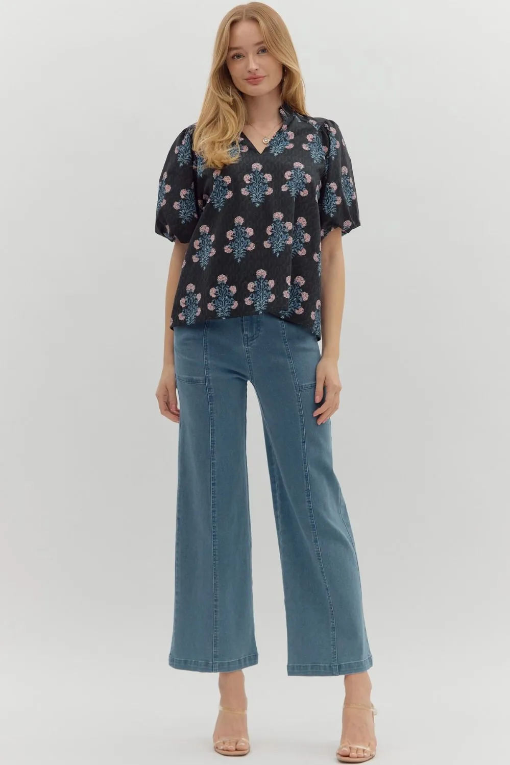Madison Block Floral Print Top, Black sold by North & Main Clothing Company product image thumbnail 2
