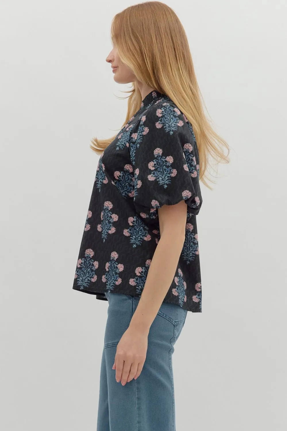 Madison Block Floral Print Top, Black sold by North & Main Clothing Company product image thumbnail 5